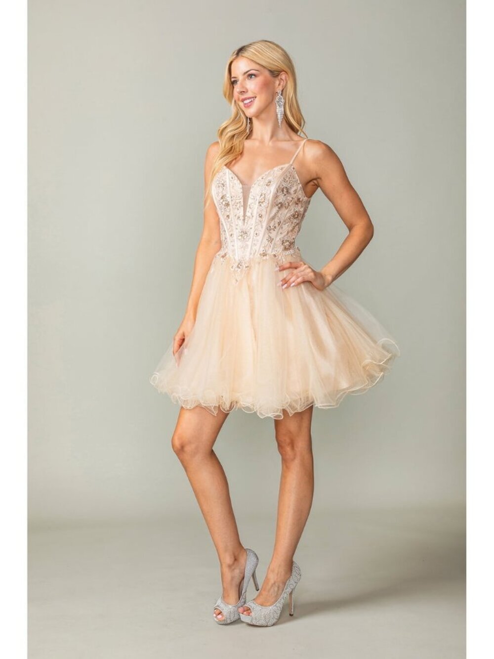 NEW CHAMPAGNE Evening Gown Floor Length Formal Elegant Stunning 3351